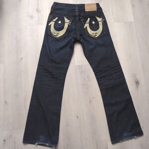 Vintage True Religion Billy Bootcut Jeans Womens 30 Dark Wash Small Distress